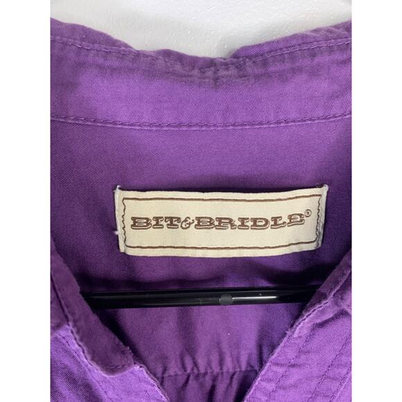 Bit & Bridle Womens Purple 100% Cotton Button-Up Shirt With 3/4 Sleeves Size M - Picture 4 of 6